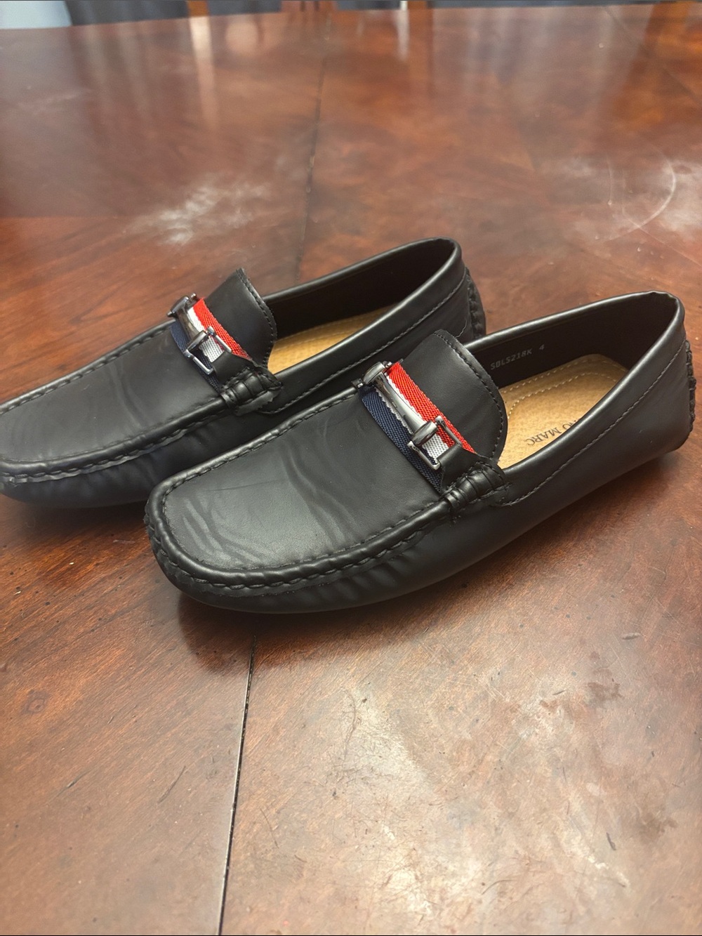 Big boy  Black Dress Loafers with Red & Blue Ribbon Accent